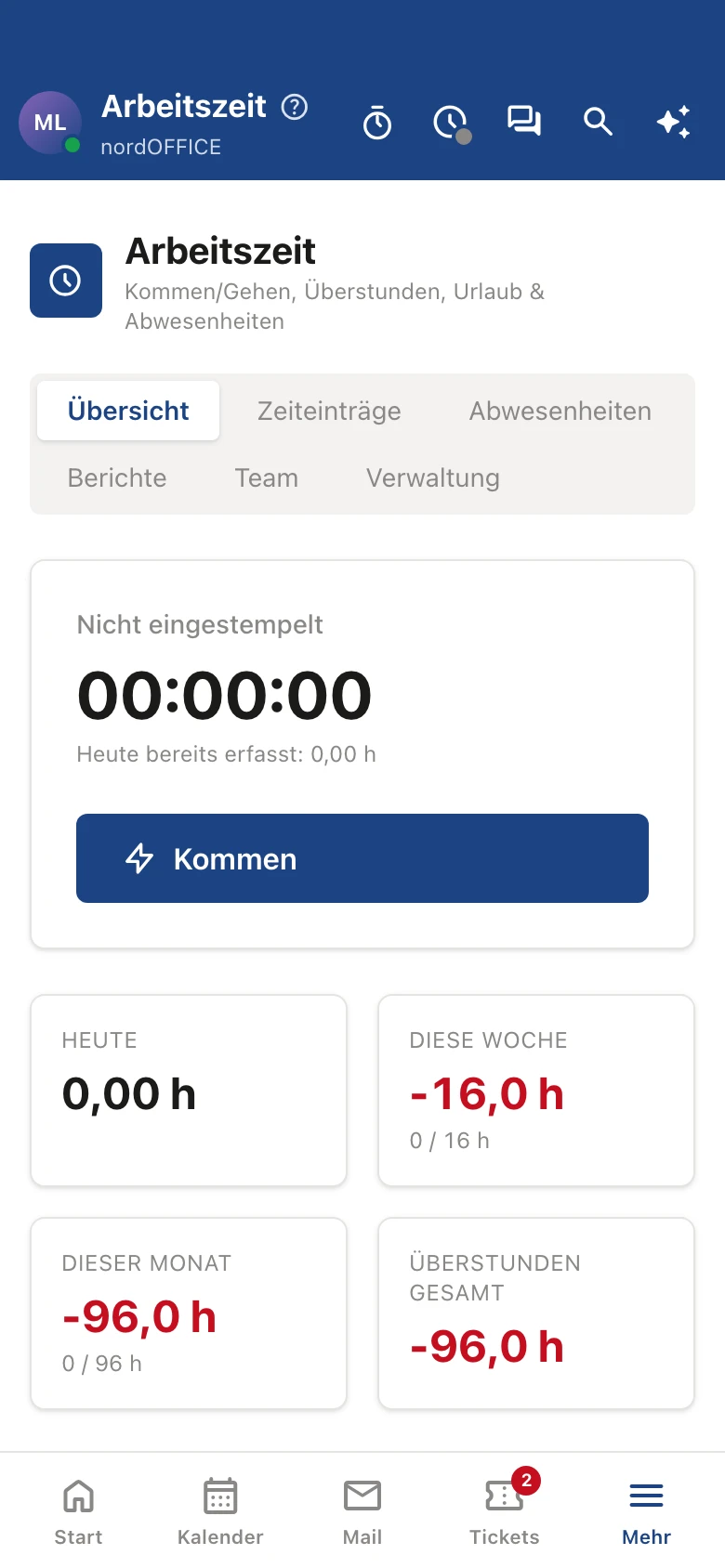 nordOFFICE Zeiterfassung auf dem iPhone