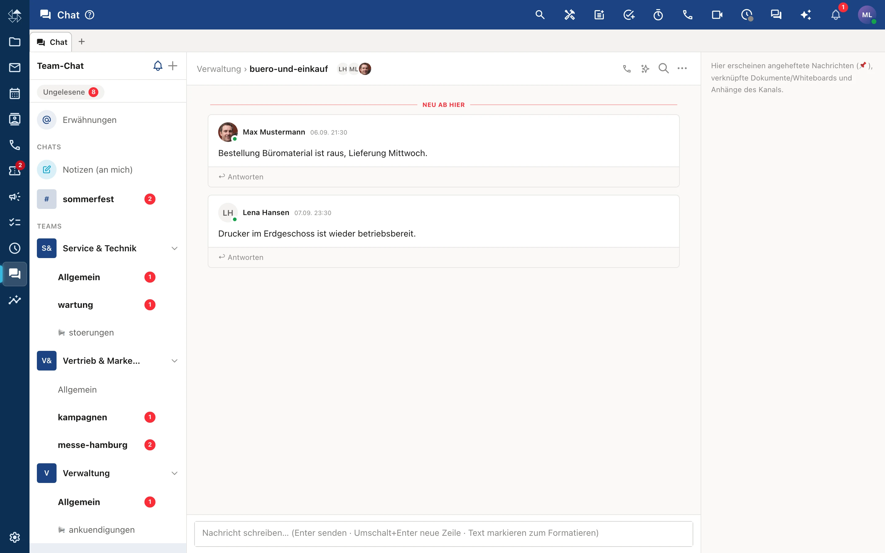 nordOFFICE Team-Chat mit Teams und Kanälen