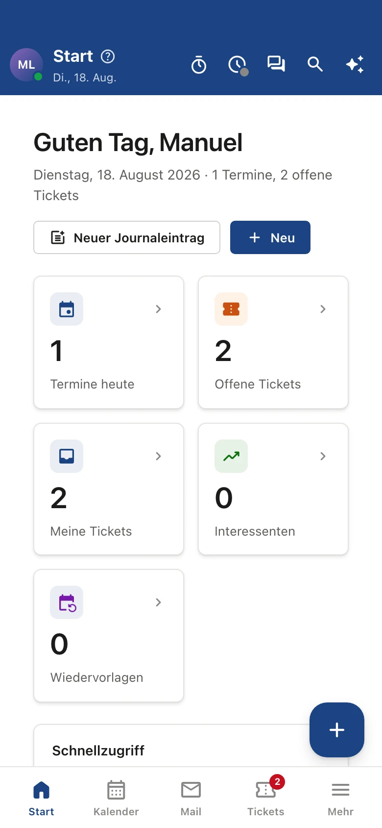 nordOFFICE Dashboard auf dem iPhone