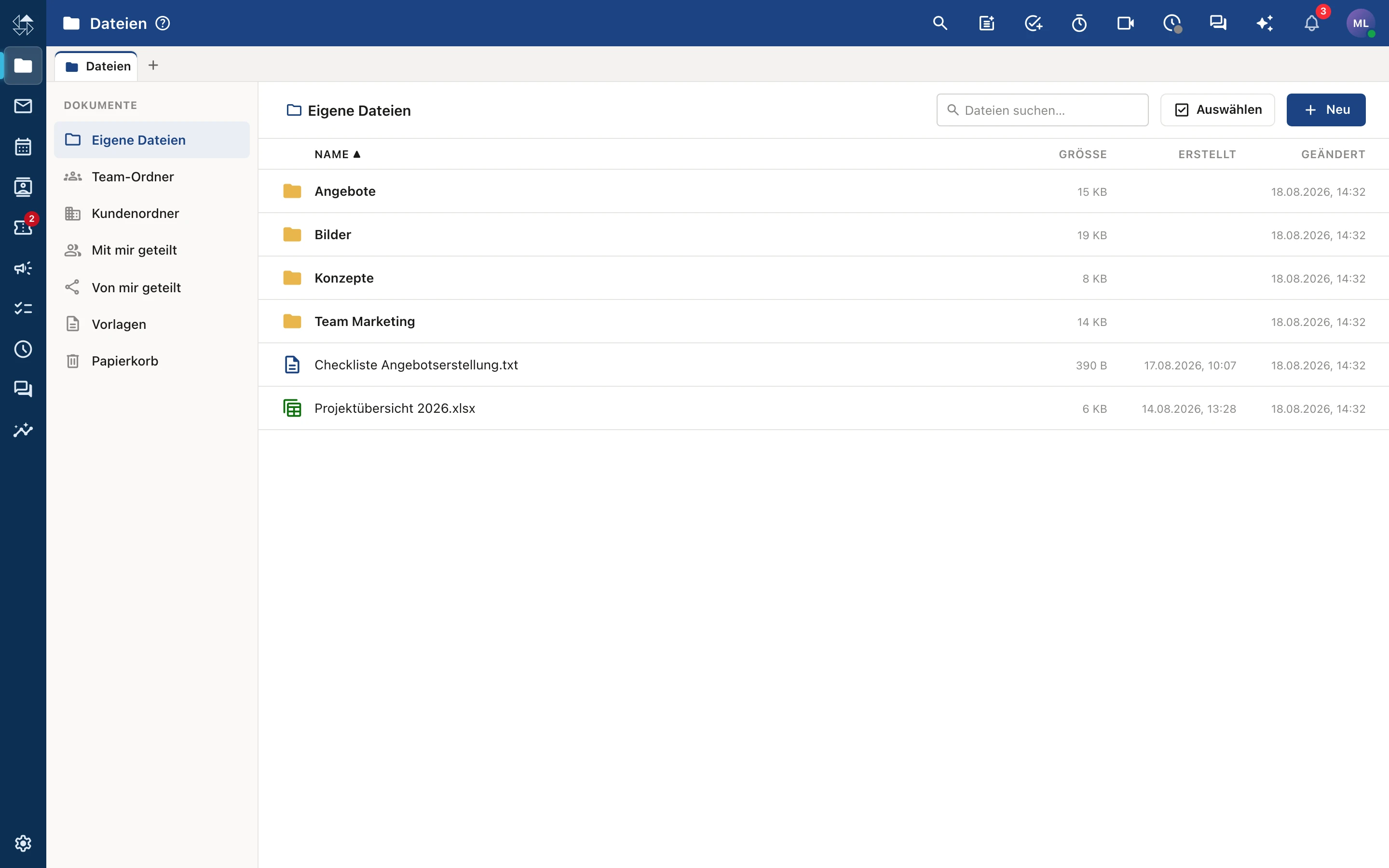 Dateiablage mit Ordnern, Vorschau und Online-Office