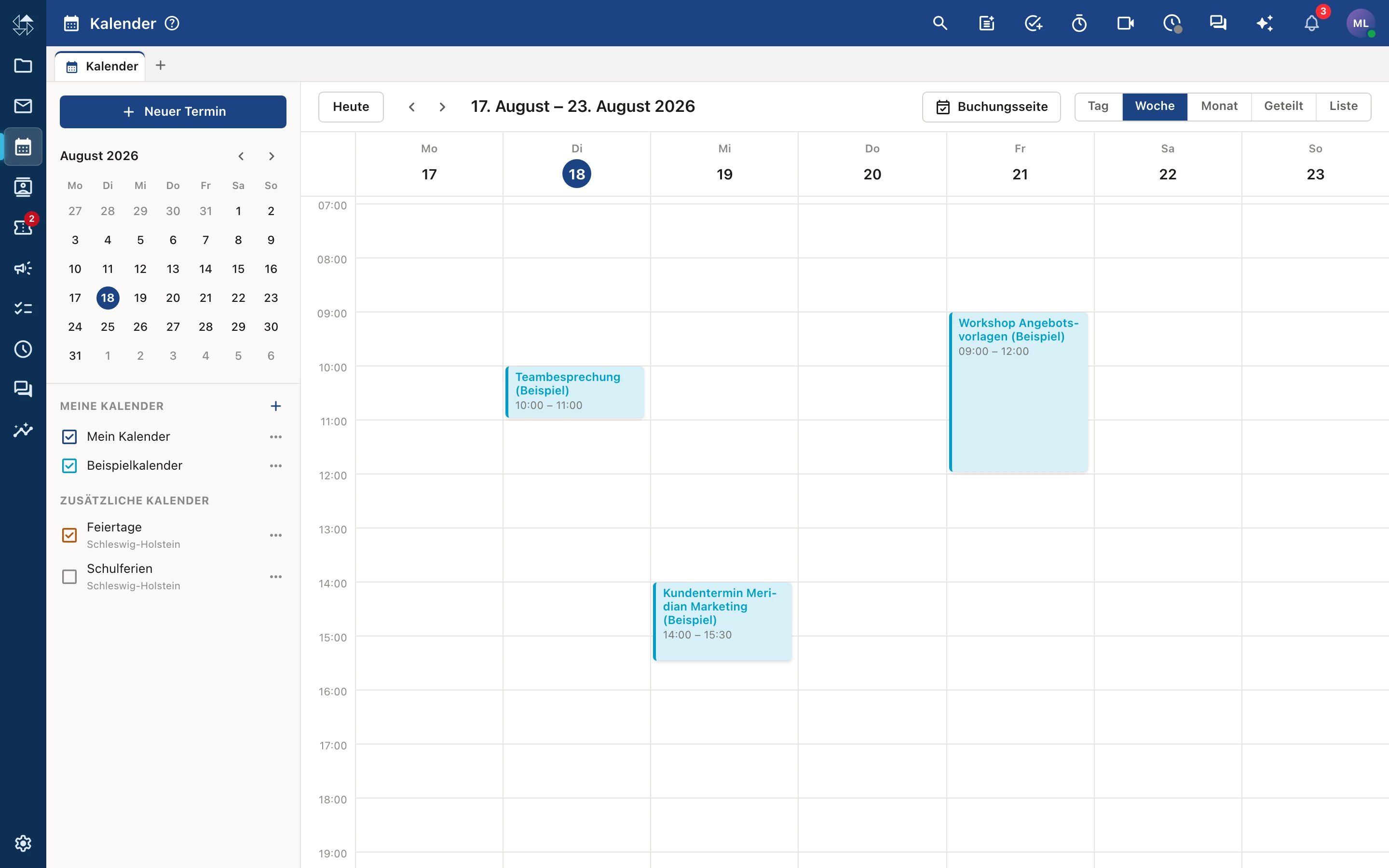nordOFFICE Kalender in Wochenansicht mit Terminen