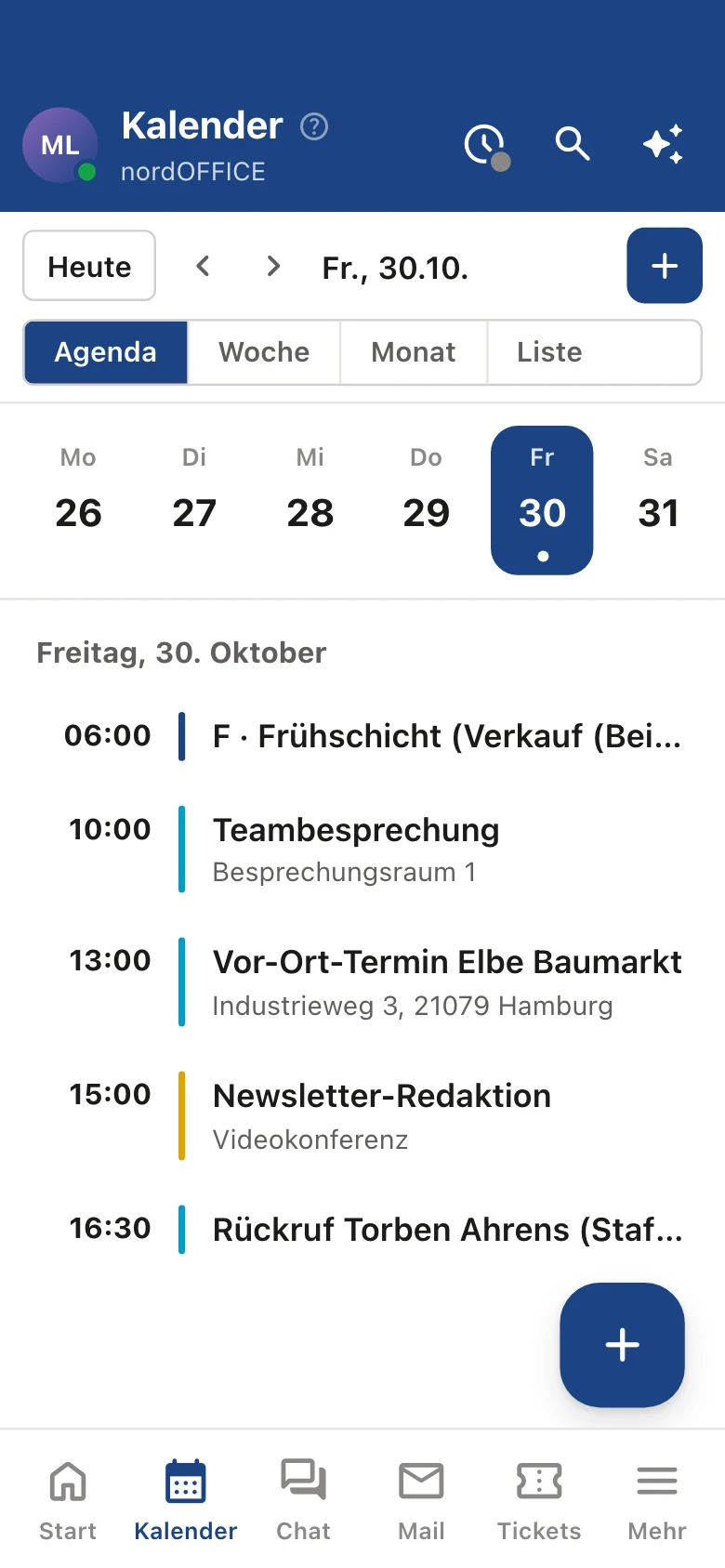 nordOFFICE Calendrier sur l’iPhone