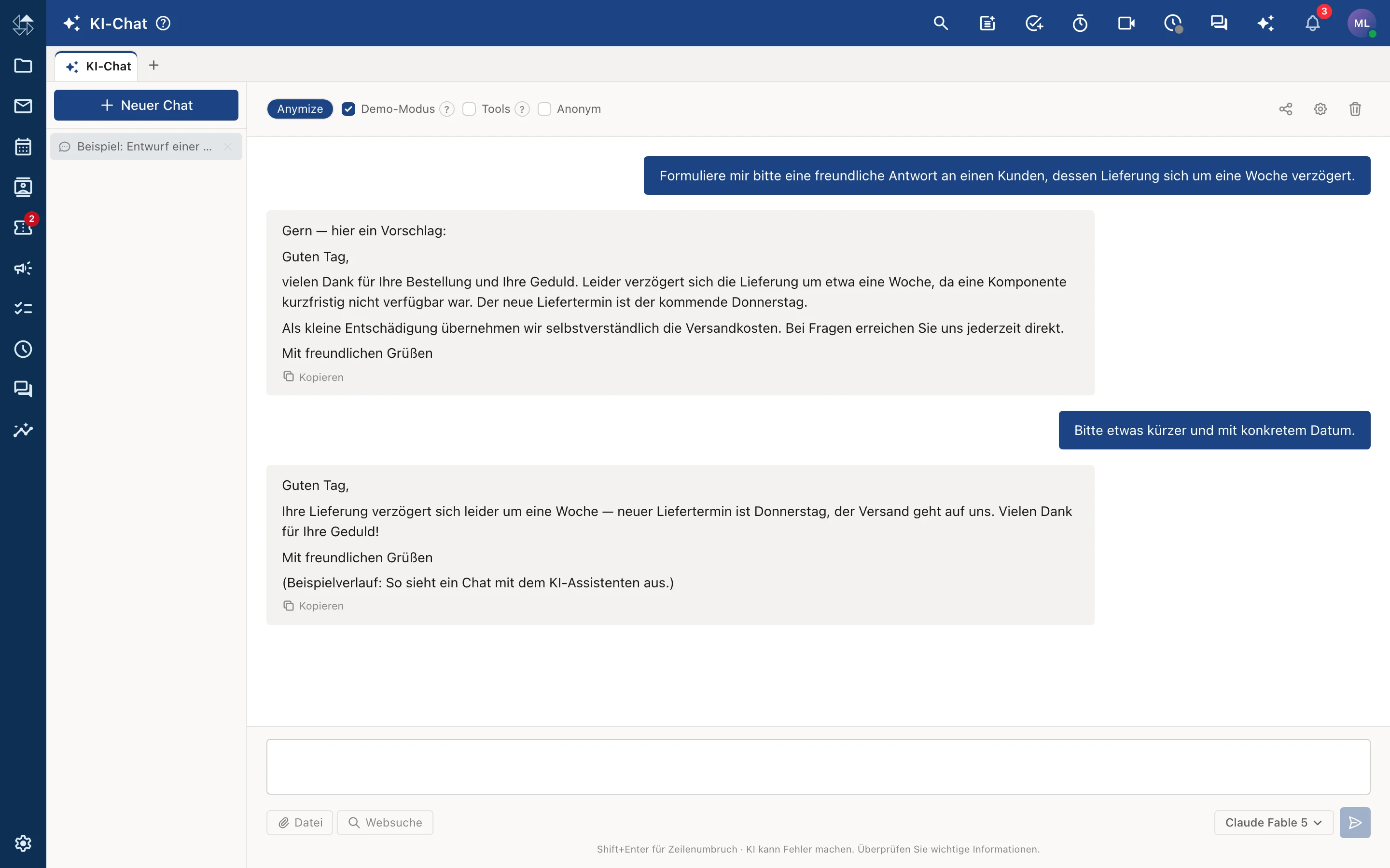 nordOFFICE KI-Chat mit Assistent im Arbeitskontext