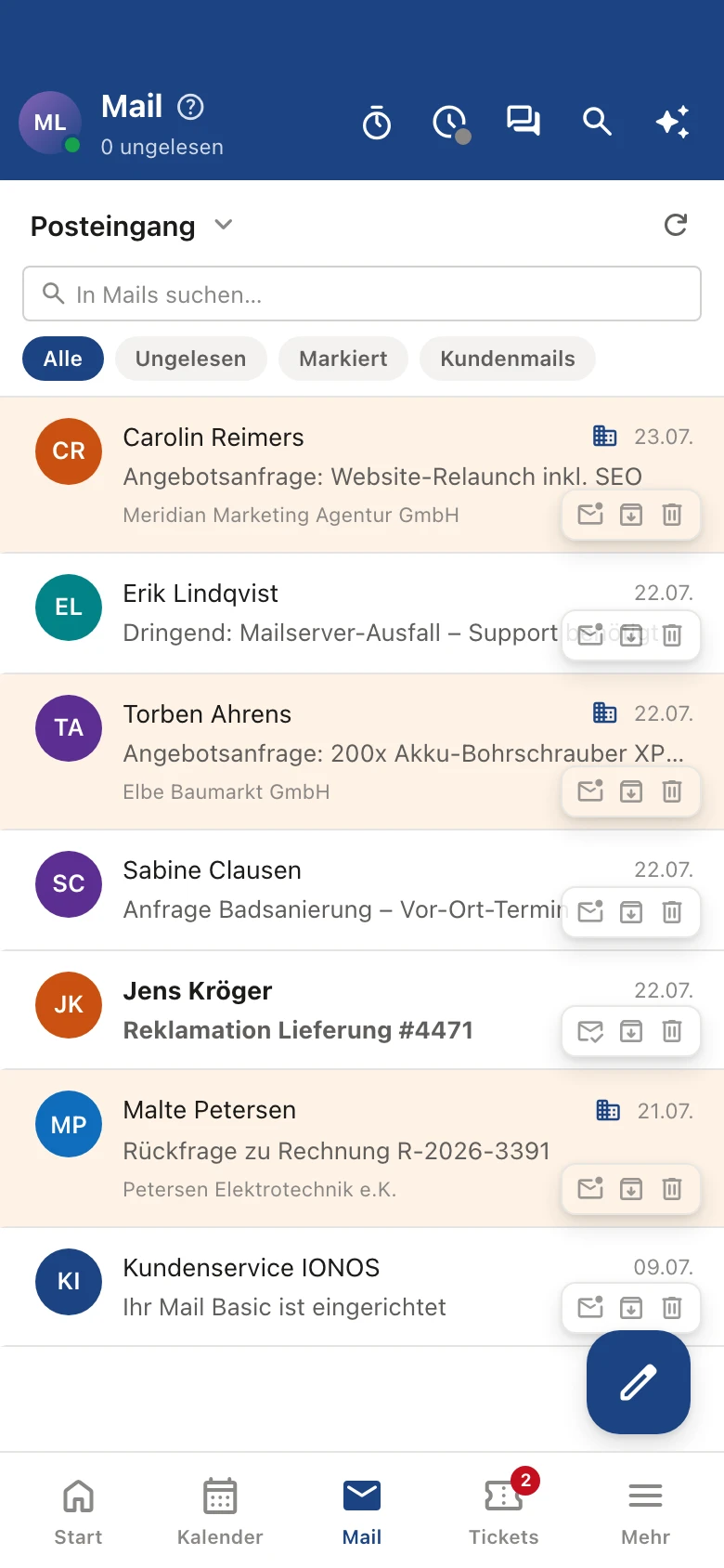nordOFFICE Mail auf dem iPhone