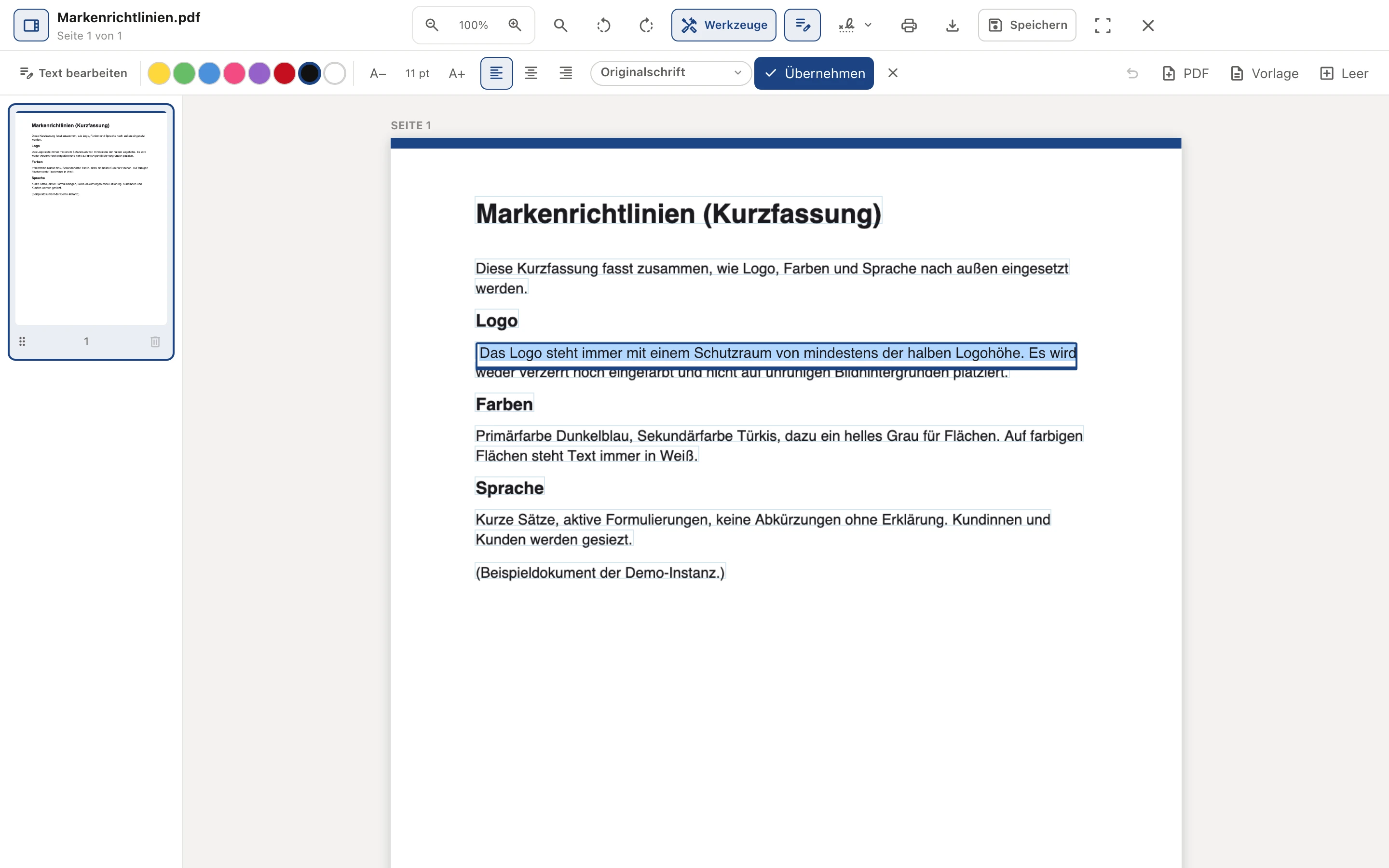 PDF-PRO: editing content — a line of the document is changed right on the page in the original typeface
